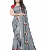 Grey embroidered chanderi saree with blouse