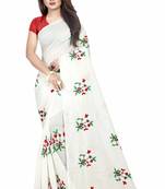 White embroidered chanderi saree with blouse