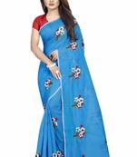 Sky blue embroidered chanderi saree with blouse