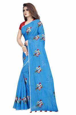 Sky blue embroidered chanderi saree with blouse 2