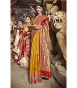 Yellow woven art silk saree with blouse