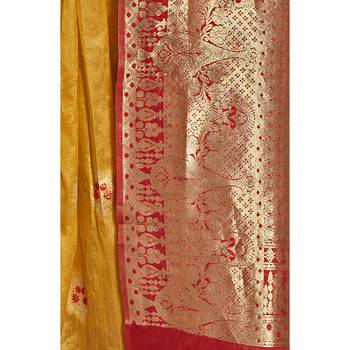 Yellow woven art silk saree with blouse 3