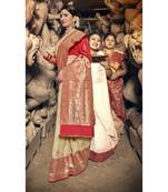 Beige woven art silk saree with blouse