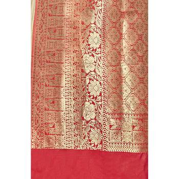 Beige woven art silk saree with blouse 3