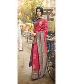 Pink woven art silk saree with blouse