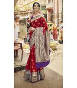 Red woven art silk saree with blouse