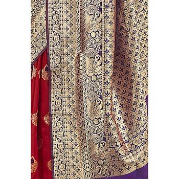 Red woven art silk saree with blouse 3