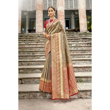 Grey woven art silk saree with blouse 1