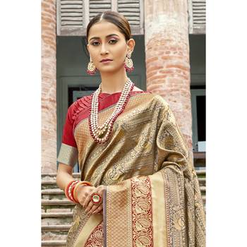 Grey woven art silk saree with blouse 2