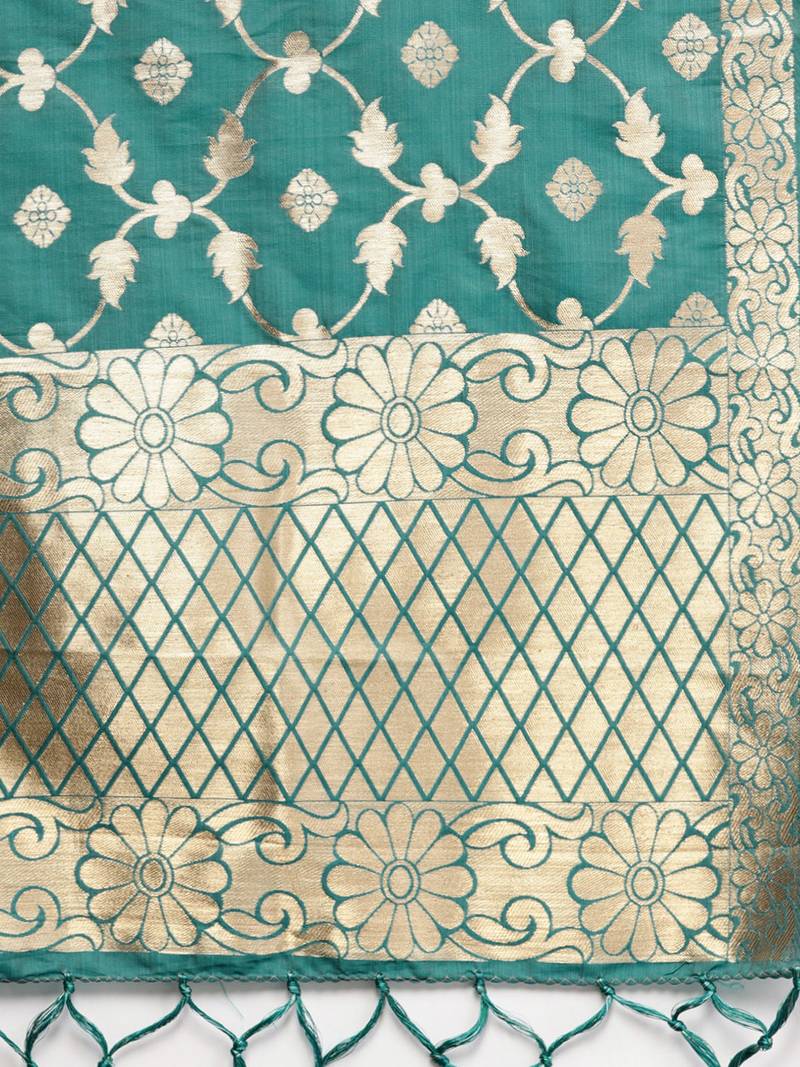 Sutram Women's Banarasi Green Silk Dupatta