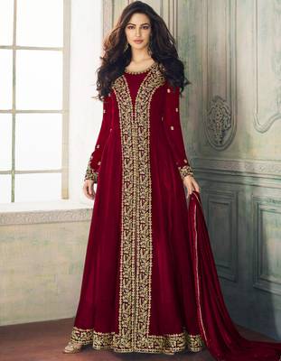 Maroon embroidered georgette salwar 1