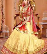 Yellow embroidered silk semi stitched lehenga