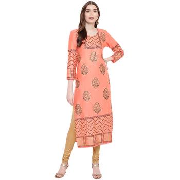 Orange printed rayon kurtas-and-kurtis 1