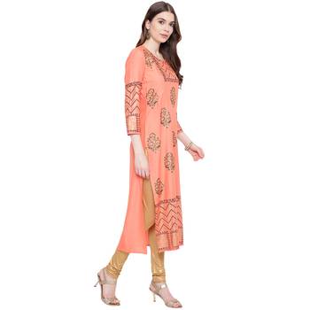 Orange printed rayon kurtas-and-kurtis 3