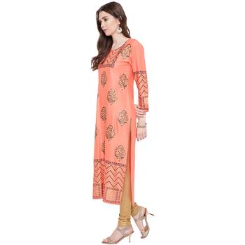 Orange printed rayon kurtas-and-kurtis 4