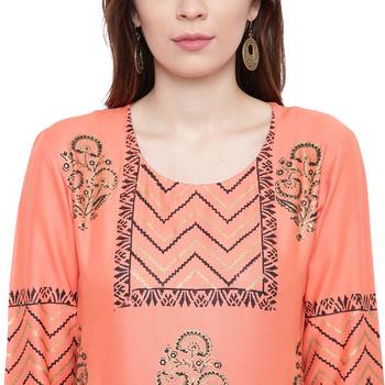 Orange printed rayon kurtas-and-kurtis 5