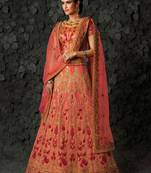 Coral embroidered silk semi stitched lehenga