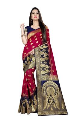 Maroon woven pure silk saree with blouse 1