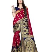 Maroon woven pure silk saree with blouse