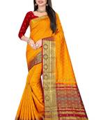 Yellow woven pure silk saree with blouse