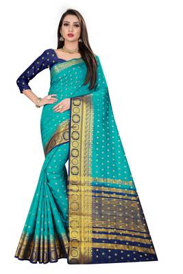 Light blue woven pure silk saree with blouse 1
