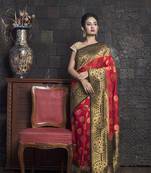 Vermilion Red Manipuri Silk With Black Zari Border And Pallu