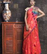 Firey Orange Katan Silk Dual Tone Border And Zari Pallu