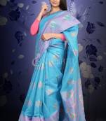Sky Blue Silk Linen With Woven Design