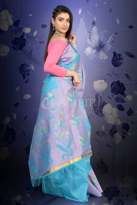 Sky Blue Silk Linen With Woven Design 2
