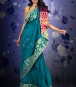 Ocean Blue And Plum Blended Saree With Jamdani Border