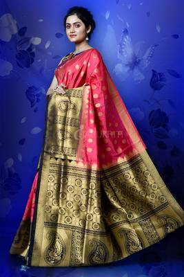 Cerise Pink Manipuri Silk With Zari Weaving 2