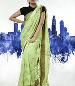 Pale Green Khadi Linen With Weaving Pallu And Border