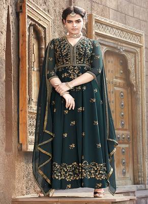 Dark-teal embroidered georgette salwar 1
