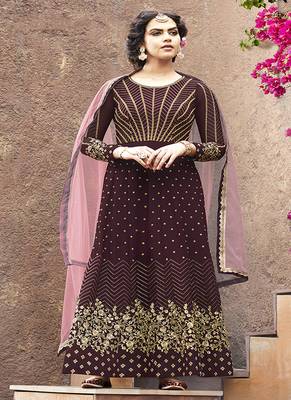 Brown embroidered georgette salwar 1