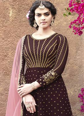 Brown embroidered georgette salwar 2
