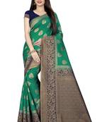 Green woven pure silk saree with blouse