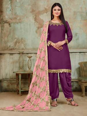 Purple Fancy Satin Designer Patiala Suit 1