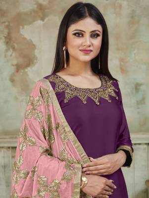Purple Fancy Satin Designer Patiala Suit 2