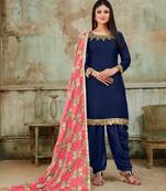 Royal Blue Fancy Satin Designer Patiala Suit