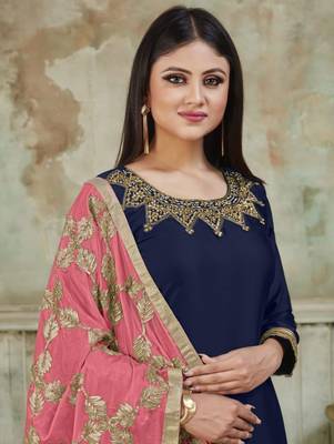 Royal Blue Fancy Satin Designer Patiala Suit 2