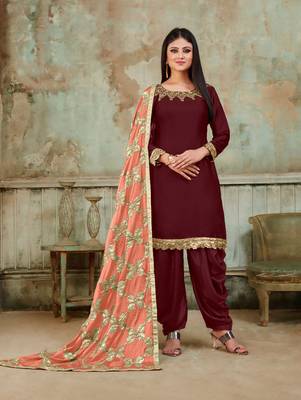 Maroon Fancy Satin Designer Patiala Suit 1