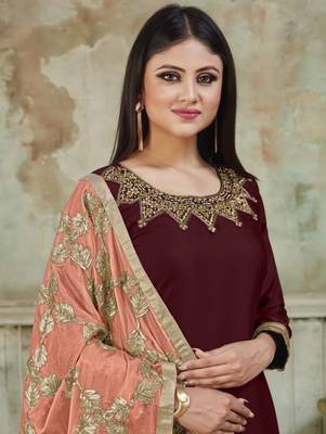 Maroon Fancy Satin Designer Patiala Suit 2