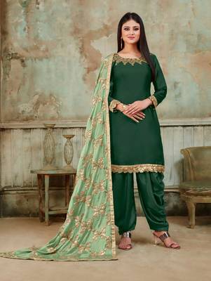 Dark Green Fancy Satin Designer Patiala Suit 1