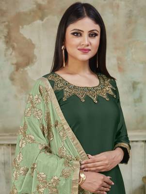 Dark Green Fancy Satin Designer Patiala Suit 2