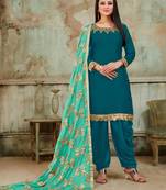 Teal Green Fancy Satin Designer Patiala Suit