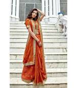 Orange printed chiffon saree with blouse