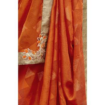 Orange printed chiffon saree with blouse 3