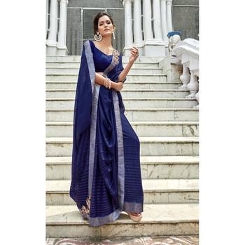 Blue printed chiffon saree with blouse 1