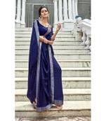 Blue printed chiffon saree with blouse