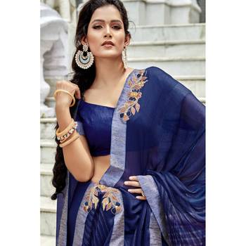 Blue printed chiffon saree with blouse 2